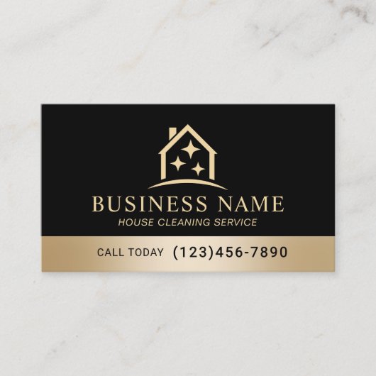 House Cleaning Service Black & Gold Housekeeping 名刺 (正面)