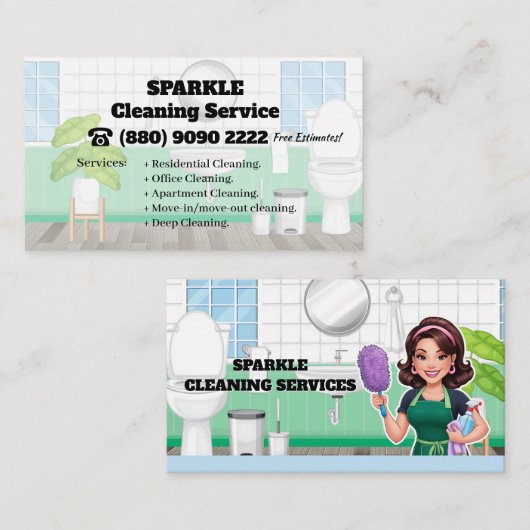House Cleaning Service Business card Green Maid 名刺 (正面/裏面)