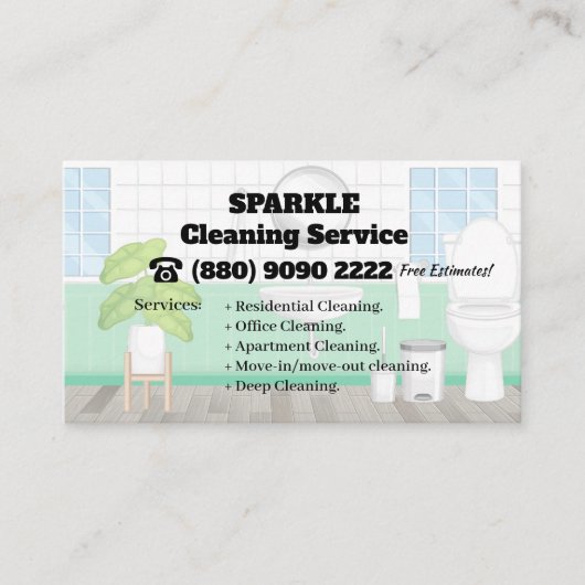 House Cleaning Service Business card Green Maid 名刺 (正面)