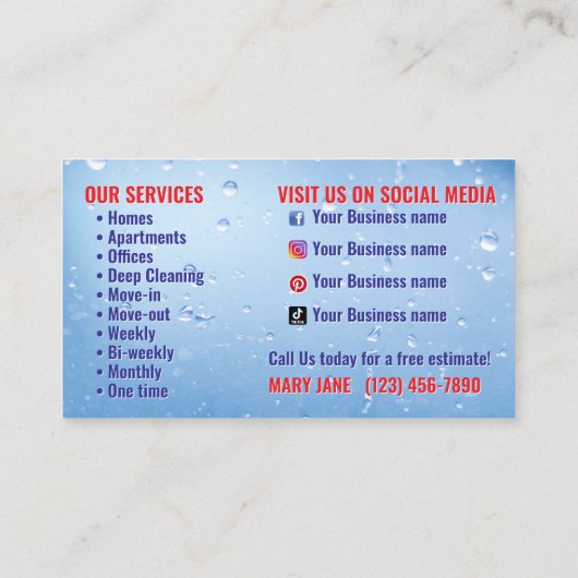 House Cleaning Service Business Cards 名刺 (裏面)