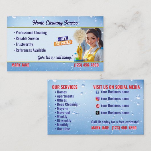 House Cleaning Service Business Cards 名刺 (正面/裏面)
