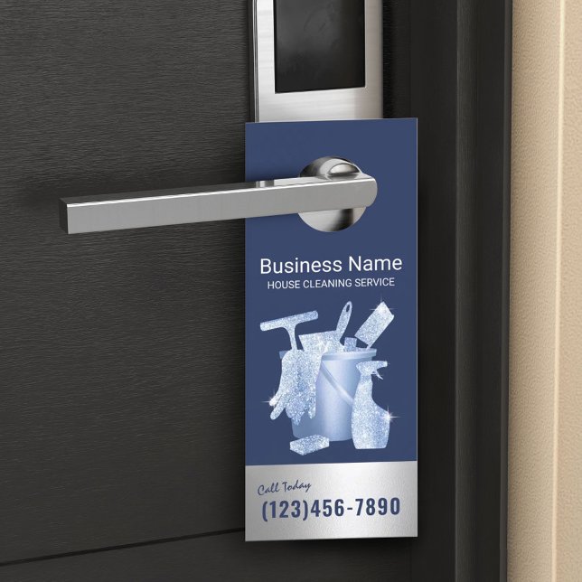 House Cleaning Service Navy Blue Housekeeping ドアノブサイン (クリエイターアップロード済み)