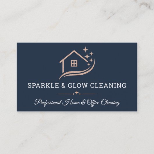House Cleaning Service QR Code Rose Gold Navy Blue 名刺 (正面)