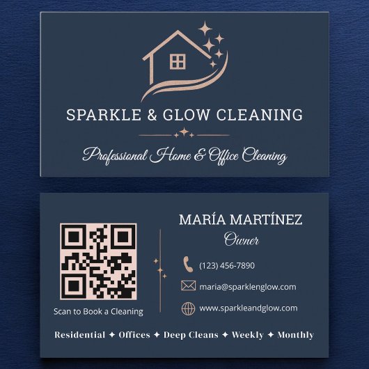 House Cleaning Service QR Code Rose Gold Navy Blue 名刺