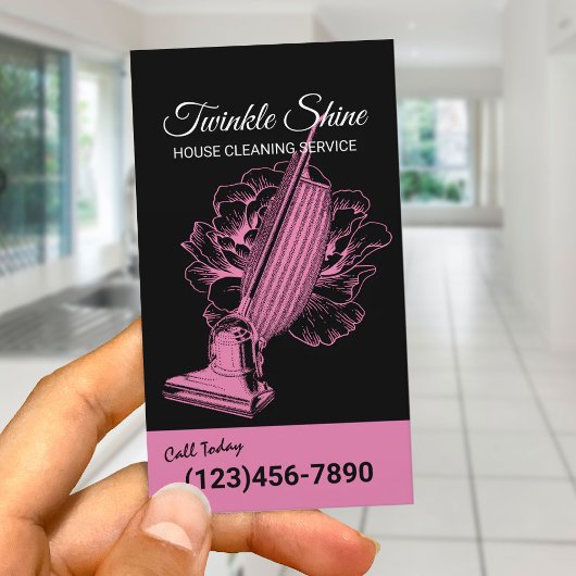 House Cleaning Service Retro Floral Vacuum Cleaner 名刺