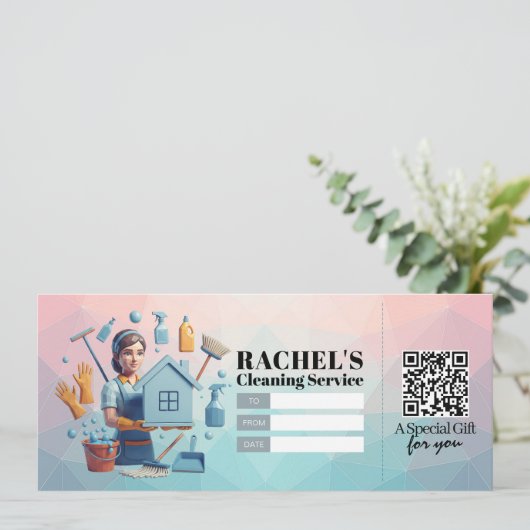 House Cleaning Services Gift Certificate Voucher 招待状 (スタンド正面)