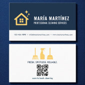 House Cleaning Services Navy Blue & Gold QR Code  名刺