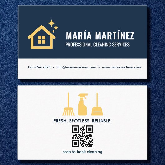 House Cleaning Services Navy Blue & Gold QR Code  名刺