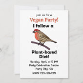 House Finch I Follow Plant-Based Diet Vegan Party 招待状 (正面)