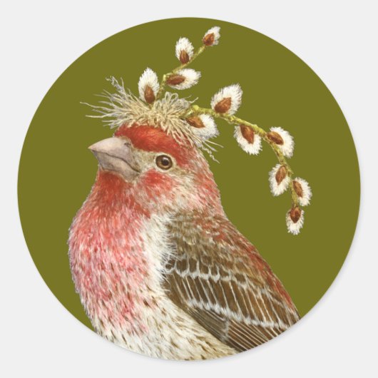 House finch sticker ラウンドシール (正面)