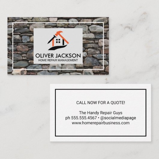 House Fixesロゴ | 石壁の背景 名刺 (正面/裏面)