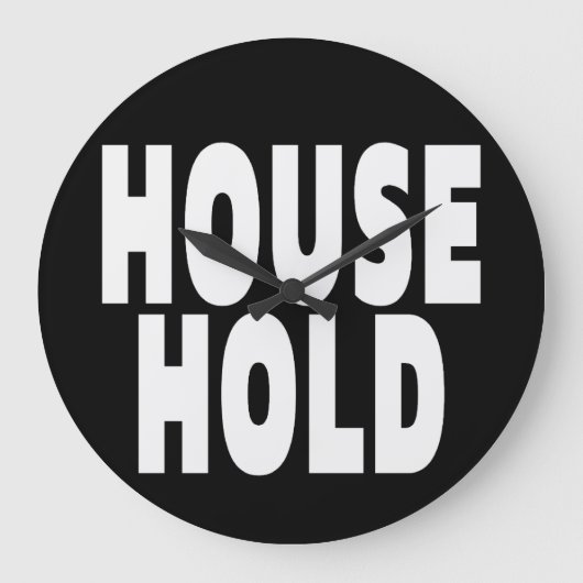 "HOUSE HOLD" ホワイトフォント ラージ壁時計 (正面)