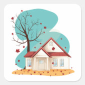 House In Autumn Stickers スクエアシール (正面)