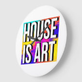 HOUSE IS ART WHITE FONTS RAINBOW BACKGROUND ラージ壁時計 (傾斜)