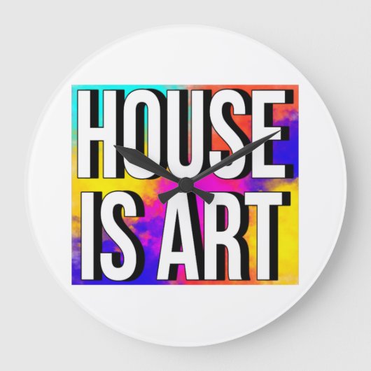 HOUSE IS ART WHITE FONTS RAINBOW BACKGROUND ラージ壁時計 (正面)