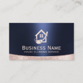 House Logo Home Cleaning Service Rose Gold & Navy 名刺 (正面)