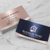 House Logo Home Cleaning Service Rose Gold & Navy 名刺