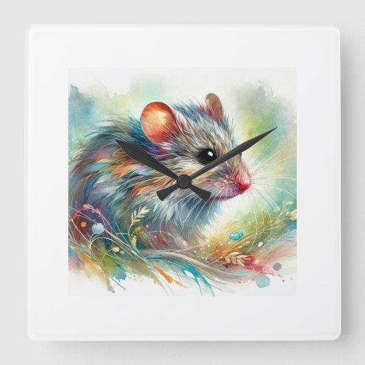 House mouse 120924AREF121 - Watercolor スクエア壁時計 (正面)