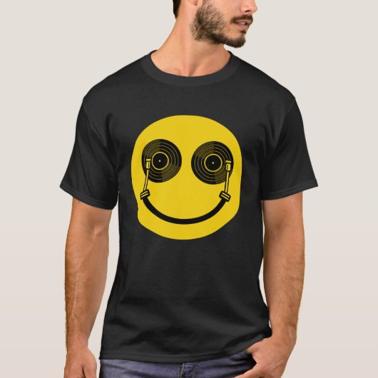 House Music Dance Music DJ Turntable Shaped Smile Tシャツ (正面)