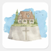House on JESUS The Rock - Matthew 7:24女性 スクエアシール (正面)
