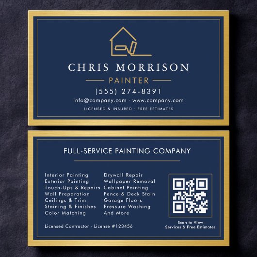 House Painter QR Code Gold Blue Metal Painting  名刺