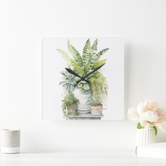 House Plants スクエア壁時計 (ホーム)