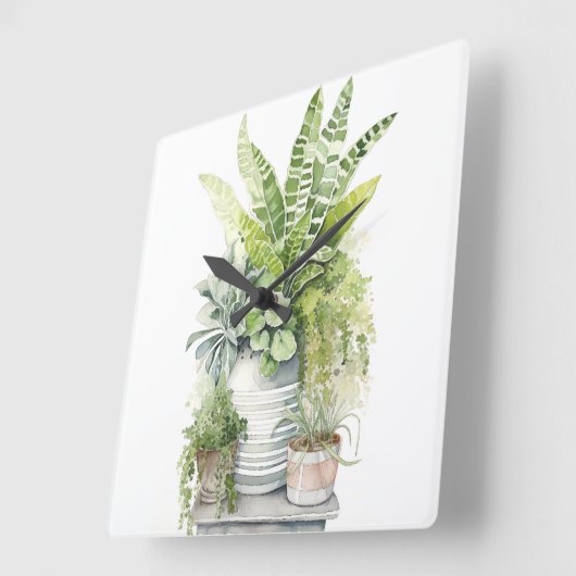 House Plants スクエア壁時計 (傾斜)