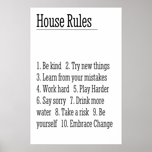 House Rules Art Print Inspirational Quote Wall ポスター (正面)