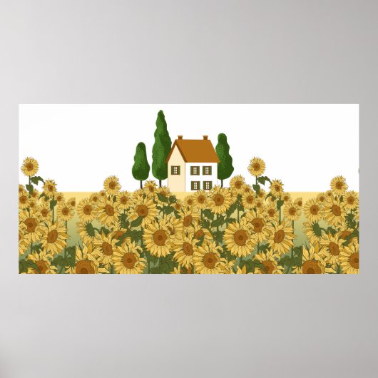 House, tall trees and a field of sunflowers in the ポスター (正面)