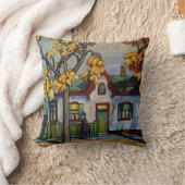 House & Woman 絵を描's 16インチX 16インチ装飾用クッション クッション (ブランケット)