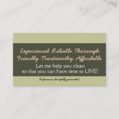 Housecleaning.Maidサービス。カスタムな文字か色 名刺 (裏面)