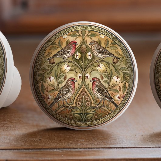 Housefinches Bird Ceramic Pull Knob セラミックノブ