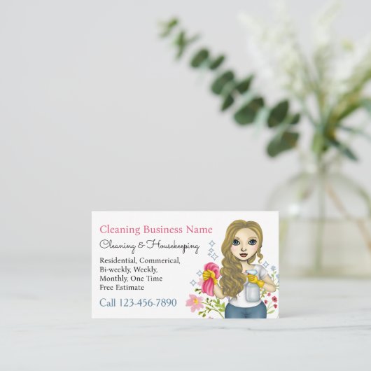 Housekeeping Maid Cleaning Services Floral 名刺 (スタンド正面)