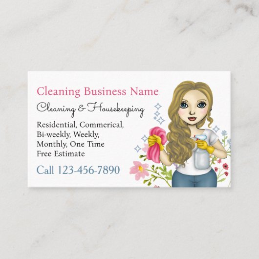 Housekeeping Maid Cleaning Services Floral 名刺 (正面)