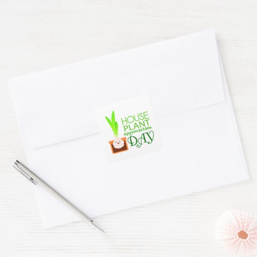 Houseplant Appreciation Day Cute Potted Flower  スクエアシール (封筒)