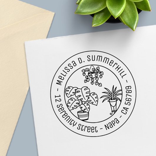 Houseplants Hobby Round Address セルフインキングスタンプ