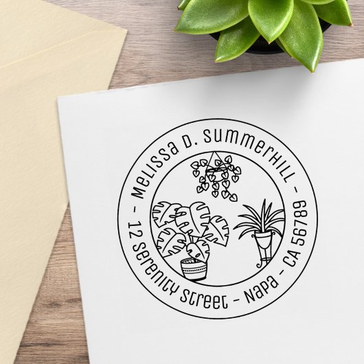 Houseplants Hobby Round Address ラバースタンプ