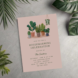 Houseplants Illustrations Housewarming Party 招待状