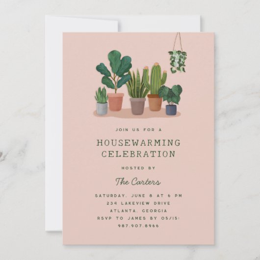Houseplants Illustrations Housewarming Party 招待状 (正面)