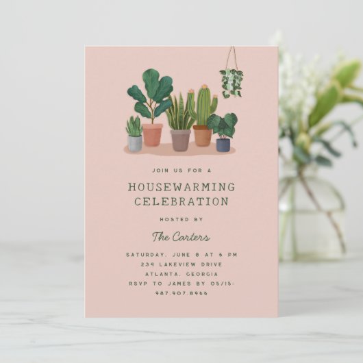 Houseplants Illustrations Housewarming Party 招待状 (スタンド正面)