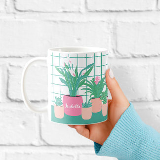 Houseplants Personalised Name Mug コーヒーマグカップ