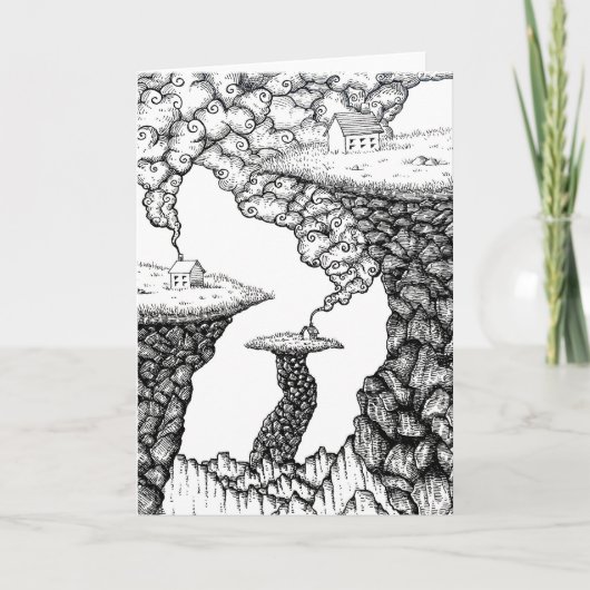 Houses and Cliffs Pen and Ink Art Greeting Card カード (正面)