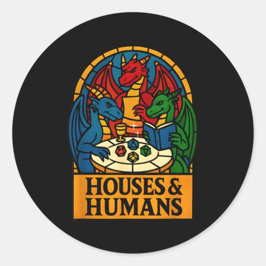 Houses And Humans Funny Rpg Nerdy Gamers Men Women ラウンドシール (正面)