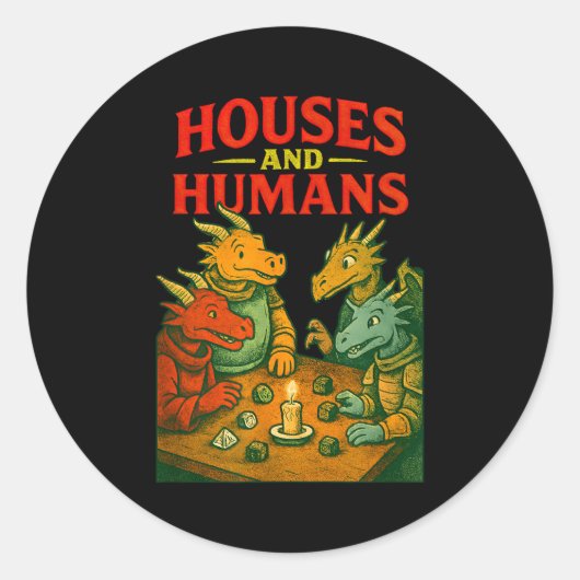 Houses And Humans Gaming Funny Rpg Gamer Men Boys ラウンドシール (正面)