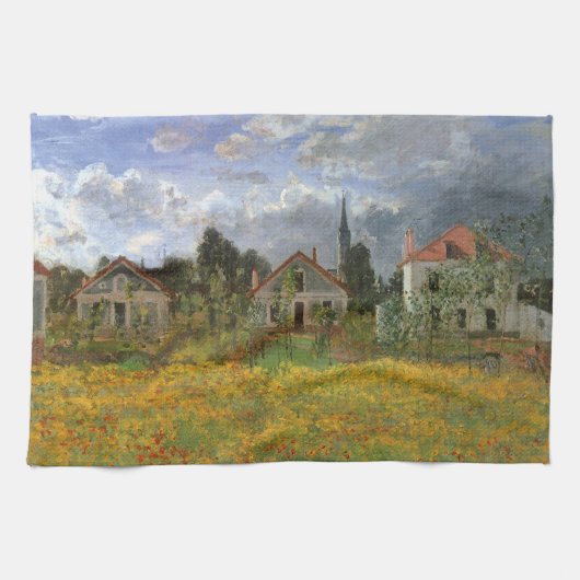 Houses at Argenteuil by Claude Monet,ヴィンテージ・アート キッチンタオル (横)