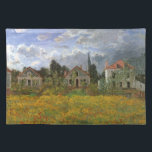 Houses at Argenteuil by Claude Monet,ヴィンテージ・アート ランチョンマット<br><div class="desc">Claude MonetのArgenteuil (1873)の家はヴィンテージの印象派の美術素晴らし建築絵画建築だ。フランスのアルゼンテウイルの小さな村で曇った日に、フローラの春の牧草地に咲く花。住宅街の隣に並ぶ農家。アーティストについて：クロード・モネは印象派の運動の創始者であフランスのり、彼の絵画の大半は絵画、（野外で）スタイルの印象派の風景を楽しむことができる。</div>