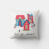 Houses Let it Snow Merry & Bright Christmas Pillow クッション (正面)