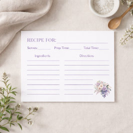 Housewarming Elegant Purple Floral Recipe Card