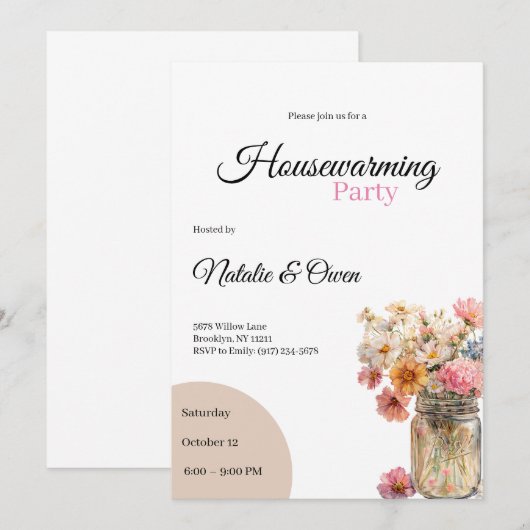 Housewarming Invitation • Floral New Home Party 招待状 (正面/裏面)