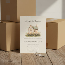 Housewarming Invitation Watercolor Cottage Home 招待状